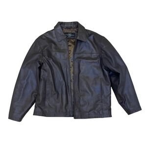 William Barry Mens Brown Leather Full Zip Bomber Jacket Large Vintage Minimalist